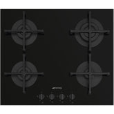 60cm 4 Burner Smeg Gas Hob Black on Glass - PV264B - Naamaste London Homewares - 1