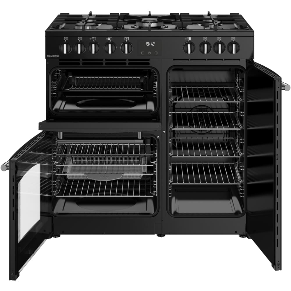 90cm Dual Fuel Belling Range Cooker, Black - Farmhouse 90DF - London Houseware - 6